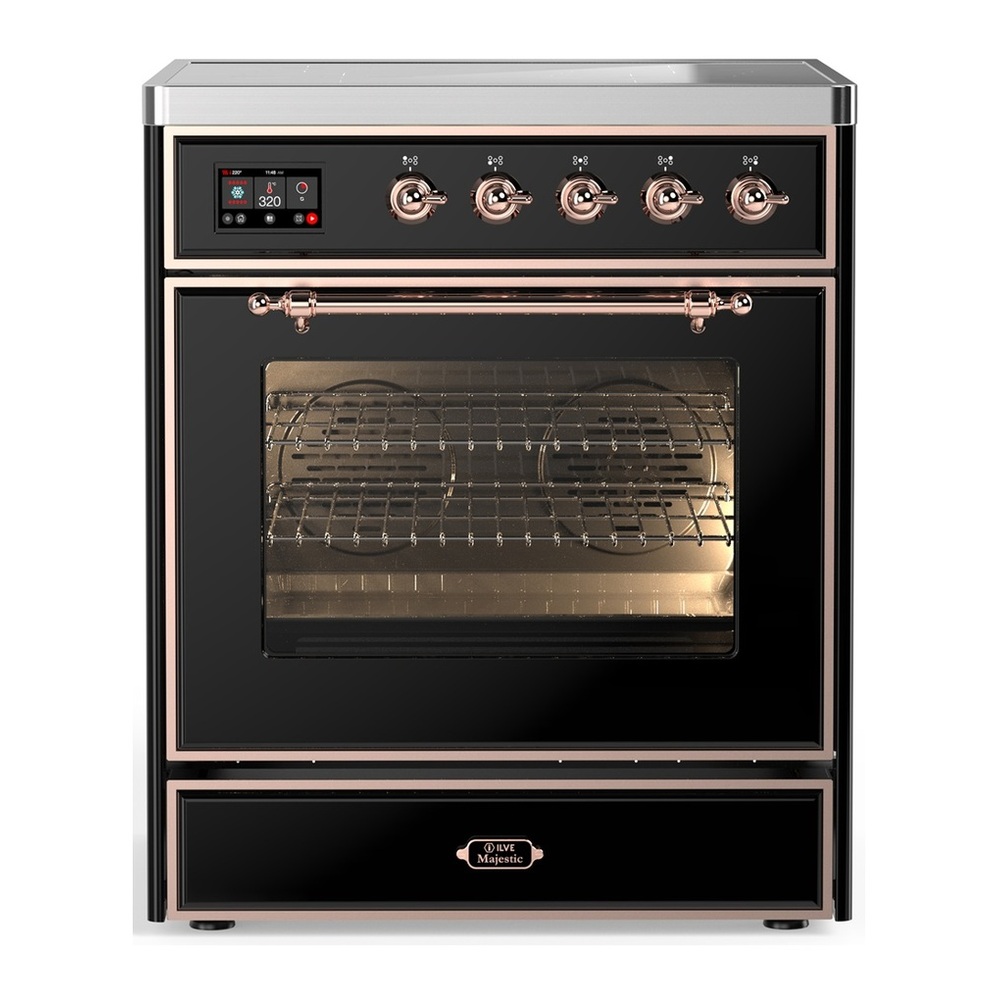 ILVE UMIB30NR3BKP Majestic III 30 inch Induction Range with 4 Elements, 4 cu. ft. Oven Capacity (Triple Glass Door, Glossy Black, Copper) 1 UMIB30NR3BKP