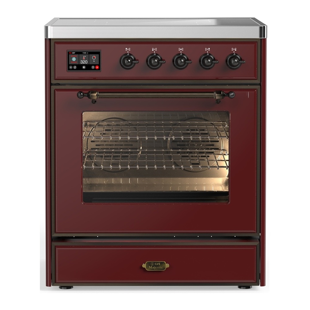 ILVE UMIB30NR3BUB Majestic III 30 inch Induction Range with 4 Elements, 4 cu. ft. Oven Capacity (Triple Glass Door, Burgundy, Burnished) 1 UMIB30NR3BUB
