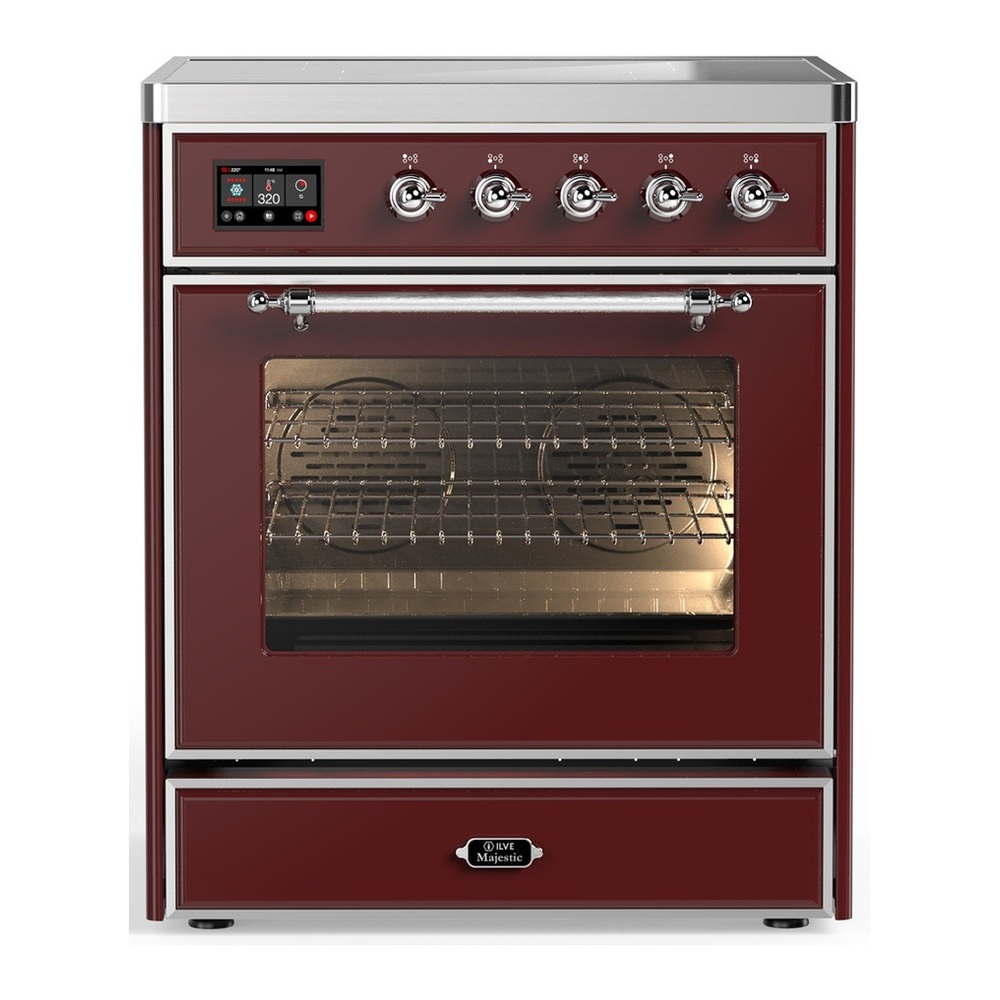 ILVE UMIB30NR3BUC Majestic III 30 inch Induction Range with 4 Elements, 4 cu. ft. Oven Capacity (Triple Glass Door, Burgundy, Chrome) 1 UMIB30NR3BUC