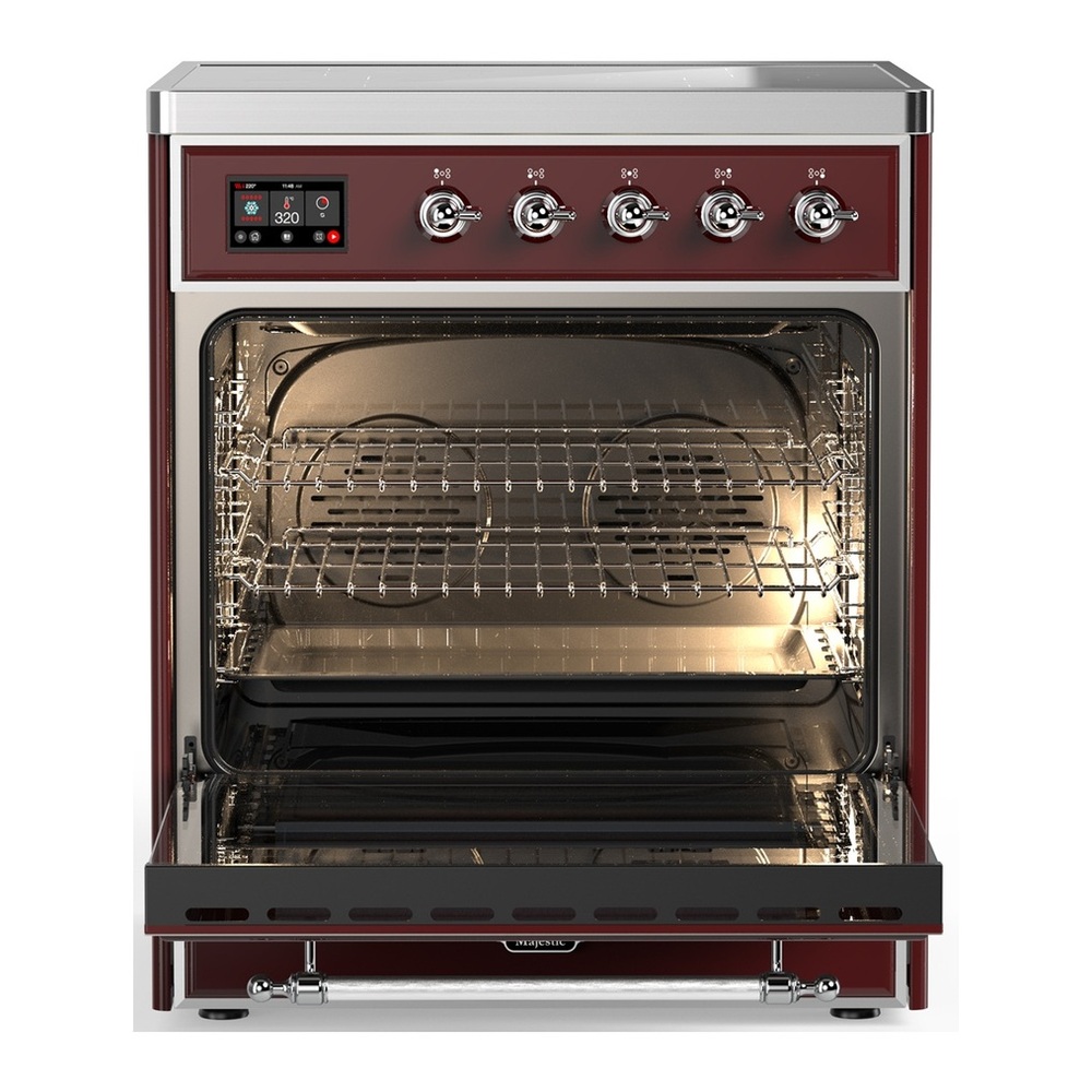 ILVE UMIB30NR3BUC Majestic III 30 inch Induction Range with 4 Elements, 4 cu. ft. Oven Capacity (Triple Glass Door, Burgundy, Chrome) 3 UMIB30NR3BUC-Oven-Interior