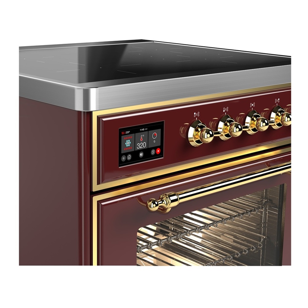 ILVE UMIB30NR3BUG Majestic III 30 inch Induction Range with 4 Elements, 4 cu. ft. Oven Capacity (Triple Glass Door, Burgundy, Brass) 2 UMIB30NR3BUG-Brass