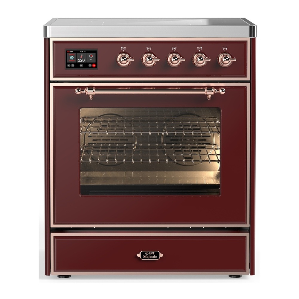 ILVE UMIB30NR3BUP Majestic III 30 inch Induction Range with 4 Elements, 4 cu. ft. Oven Capacity (Triple Glass Door, Burgundy, Copper) 1 UMIB30NR3BUP