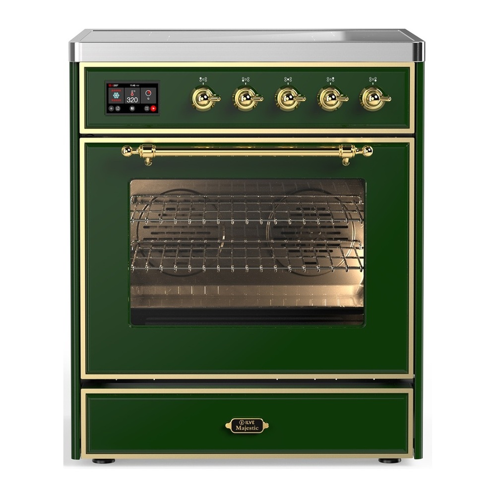 ILVE UMIB30NR3EGG Majestic III 30 inch Induction Range with 4 Elements, 4 cu. ft. Oven Capacity (Triple Glass Door, Emerald Green, Brass) 1 UMIB30NR3EGG