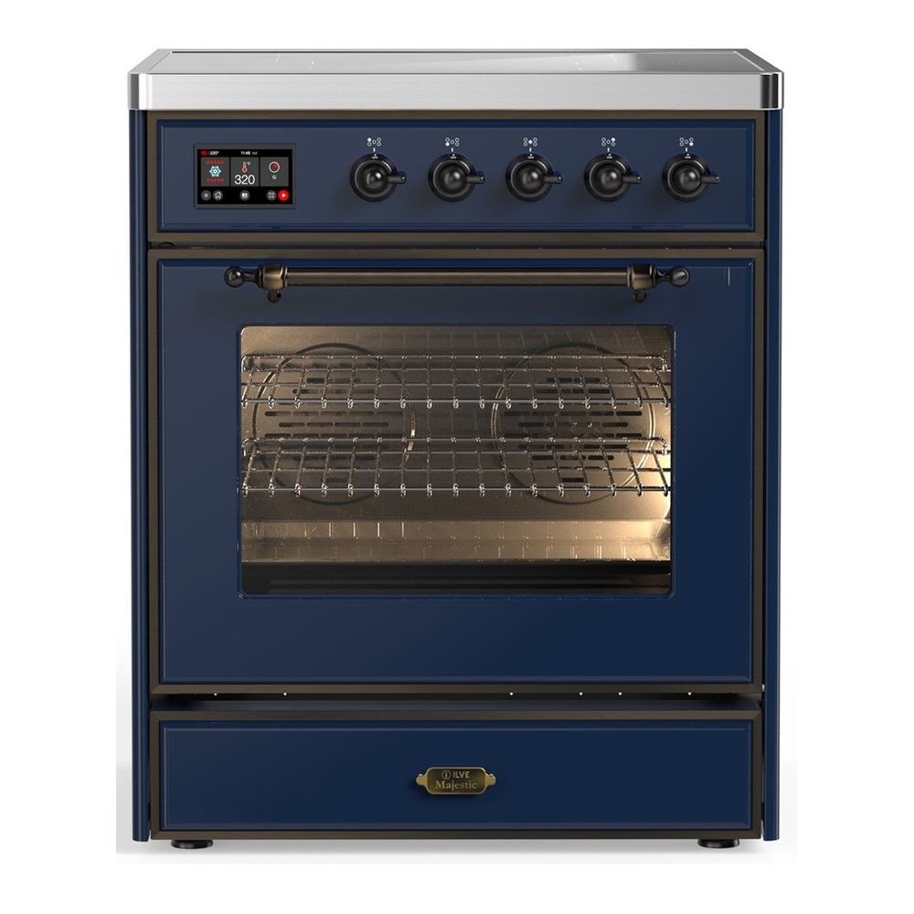 ILVE UMIB30NR3MBB Majestic III 30 inch Induction Range with 4 Elements, 4 cu. ft. Oven Capacity (Triple Glass Door, Midnight Blue, Burnished) 1 UMIB30NR3MBB