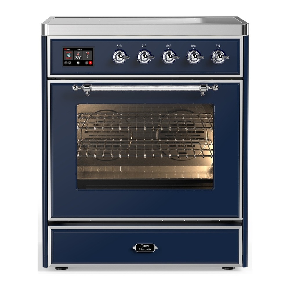 ILVE UMIB30NR3MBC Majestic III 30 inch Induction Range with 4 Elements, 4 cu. ft. Oven Capacity (Triple Glass Door, Midnight Blue, Chrome) 1 UMIB30NR3MBC