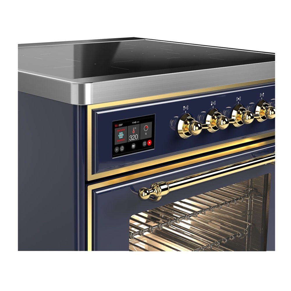 ILVE UMIB30NR3MBG Majestic III 30 inch Induction Range with 4 Elements, 4 cu. ft. Oven Capacity (Triple Glass Door, Midnight Blue, Brass) 2 UMIB30NR3MBG-Brass