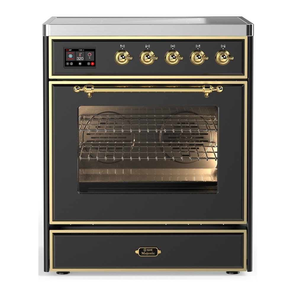 ILVE UMIB30NR3MGG Majestic III 30 inch Induction Range with 4 Elements, 4 cu. ft. Oven Capacity (Triple Glass Door, Graphite Matte, Brass) 1 UMIB30NR3MGG