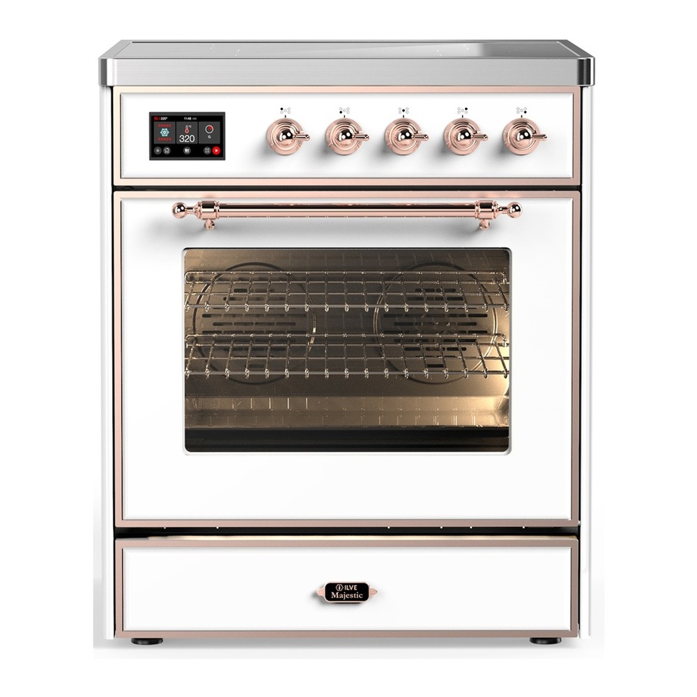 ILVE UMIB30NR3WHP Majestic III 30 inch Induction Range with 4 Elements, 4 cu. ft. Oven Capacity (Triple Glass Door, White, Copper) 1 UMIB30NR3WHP
