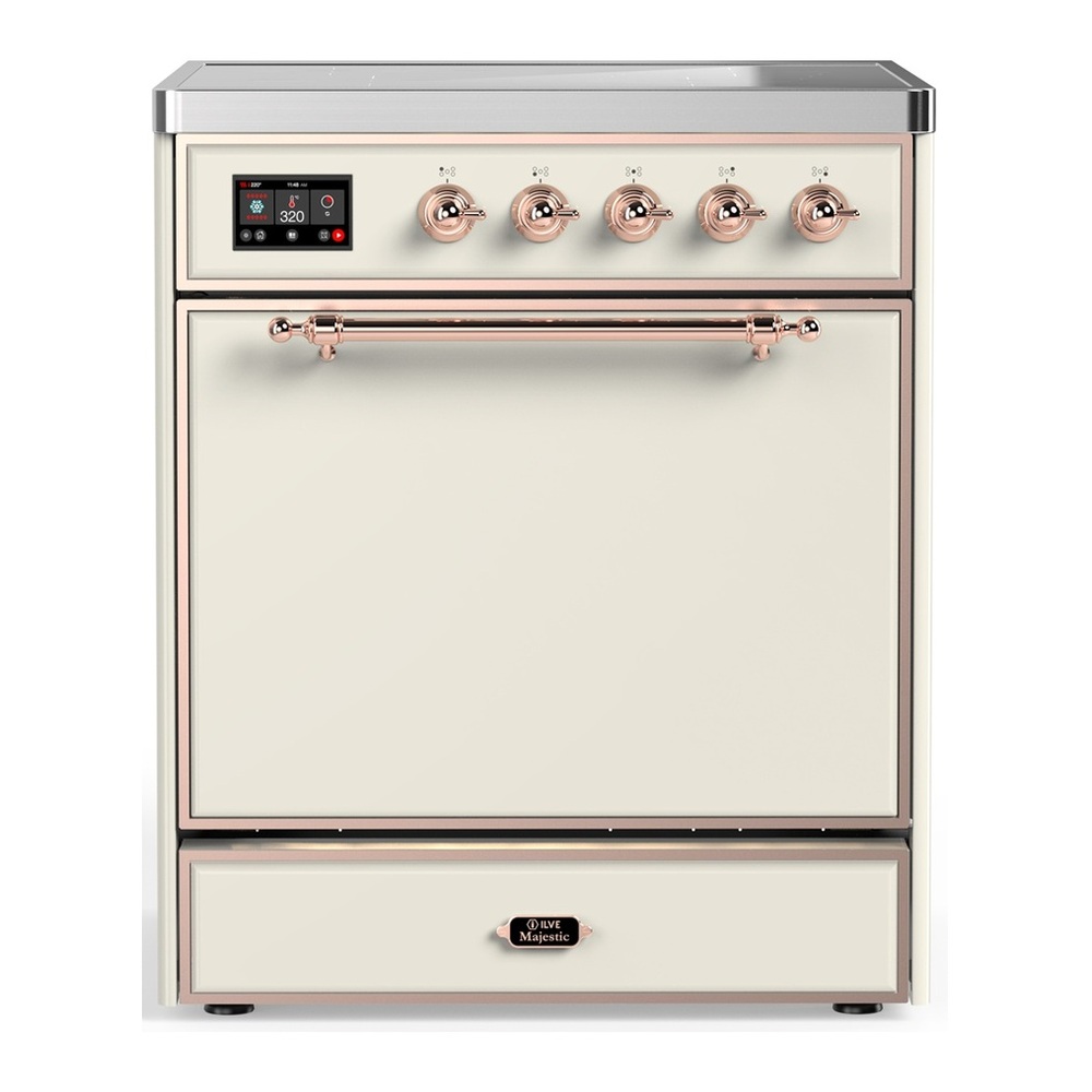 ILVE UMIB30QNR3AWP Majestic III 30 inch Induction Range with 4 Elements, 4 cu. ft. Oven Capacity (Solid Door, Antique White, Copper) 1 UMIB30QNR3AWP