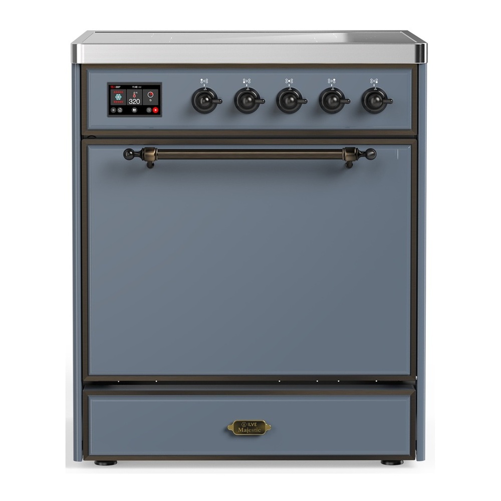 ILVE UMIB30QNR3BGB Majestic III 30 inch Induction Range with 4 Elements, 4 cu. ft. Oven Capacity (Solid Door, Blue Grey, Burnished) 1 UMIB30QNR3BGB