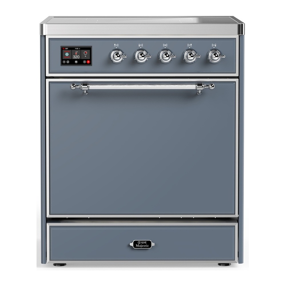 ILVE UMIB30QNR3BGC Majestic III 30 inch Induction Range with 4 Elements, 4 cu. ft. Oven Capacity (Solid Door, Blue Grey, Chrome) 1 UMIB30QNR3BGC