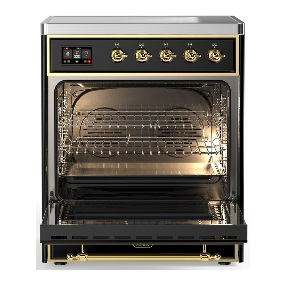 ILVE UMIB30QNR3BKG Majestic III 30 inch Induction Range with 4 Elements, 4 cu. ft. Oven Capacity (Solid Door, Glossy Black, Brass) 3 UMIB30QNR3BKG-Oven-Interior