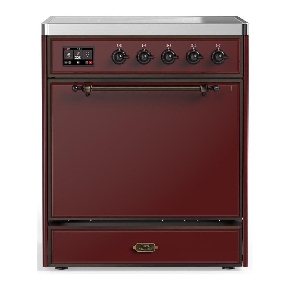 ILVE UMIB30QNR3BUB Majestic III 30 inch Induction Range with 4 Elements, 4 cu. ft. Oven Capacity (Solid Door, Burgundy, Burnished) 1 UMIB30QNR3BUB