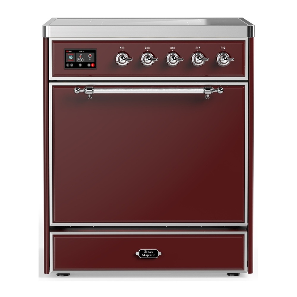 ILVE UMIB30QNR3BUC Majestic III 30 inch Induction Range with 4 Elements, 4 cu. ft. Oven Capacity (Solid Door, Burgundy, Chrome) 1 UMIB30QNR3BUC