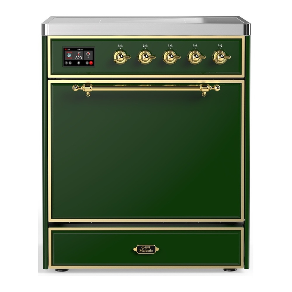 ILVE UMIB30QNR3EGG Majestic III 30 inch Induction Range with 4 Elements, 4 cu. ft. Oven Capacity (Solid Door, Emerald Green, Brass) 1 UMIB30QNR3EGG
