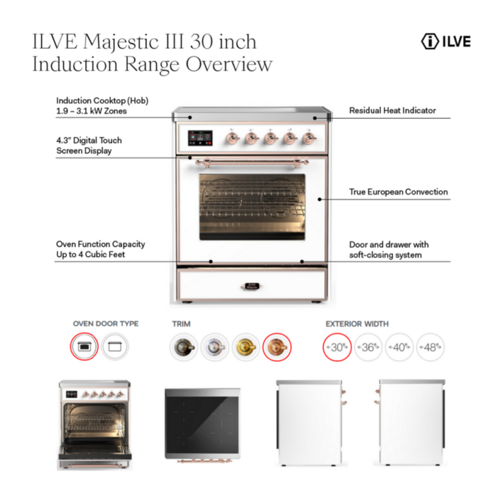 ILVE UMIB30N Majestic III 30 inch Induction Range with 4 Elements, 4 cu. ft. Oven Capacity