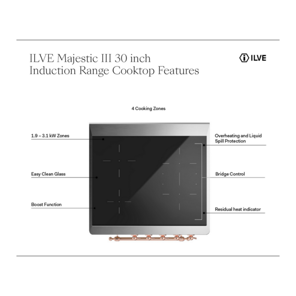 ILVE UMIB30N Majestic III 30 inch Induction Range with 4 Elements, 4 cu. ft. Oven Capacity