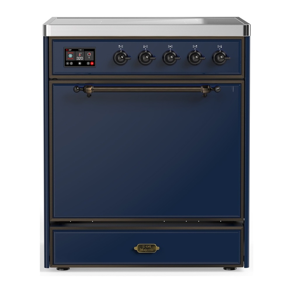 ILVE UMIB30QNR3MBB Majestic III 30 inch Induction Range with 4 Elements, 4 cu. ft. Oven Capacity (Solid Door, Midnight Blue, Burnished) 1 UMIB30QNR3MBB