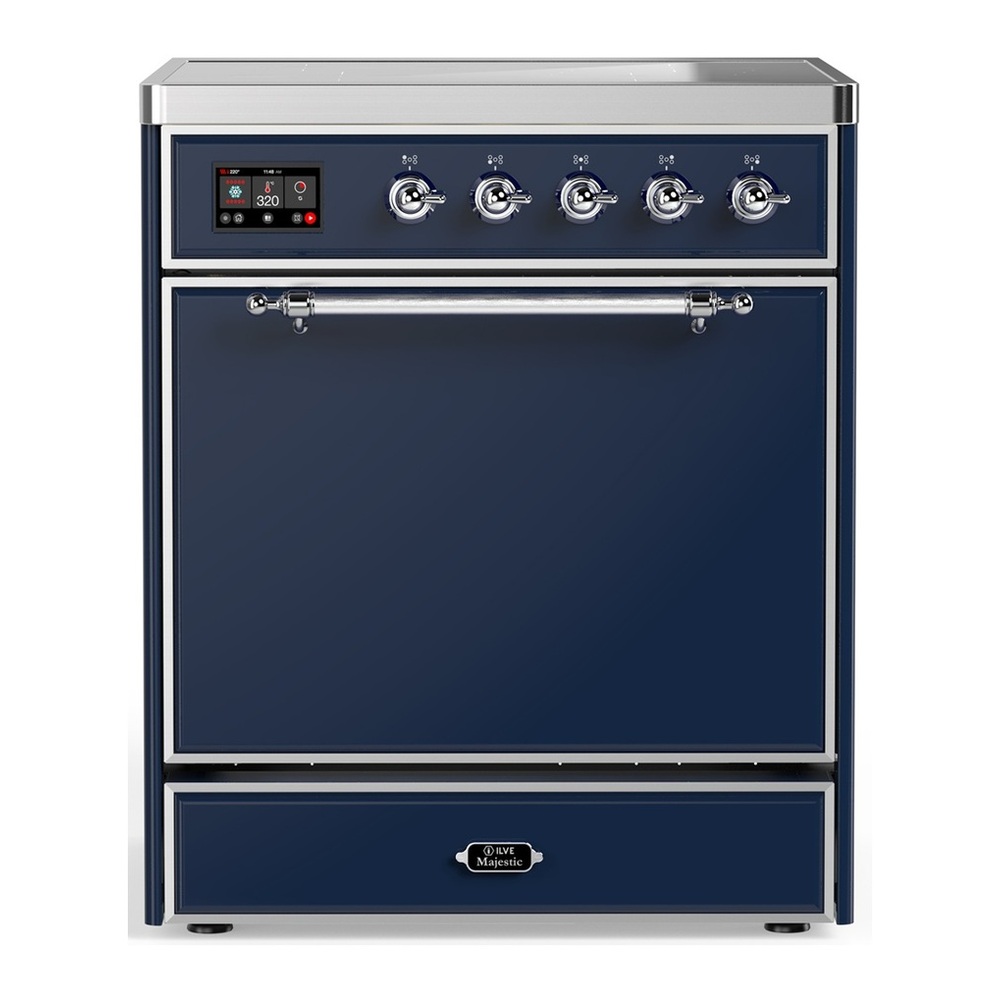ILVE UMIB30QNR3MBC Majestic III 30 inch Induction Range with 4 Elements, 4 cu. ft. Oven Capacity (Solid Door, Midnight Blue, Chrome) 1 UMIB30QNR3MBC