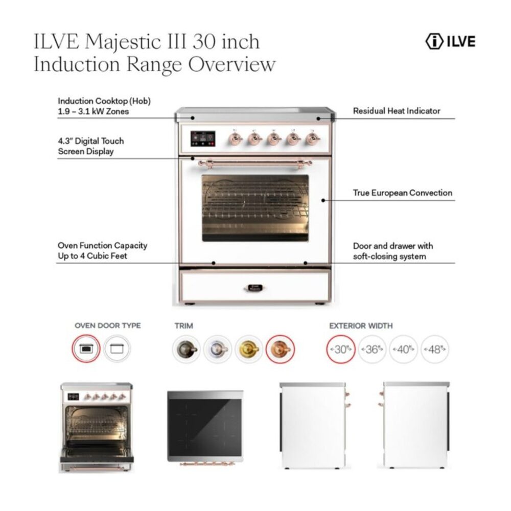 ILVE UMIB30N Majestic III 30 inch Induction Range with 4 Elements, 4 cu. ft. Oven Capacity