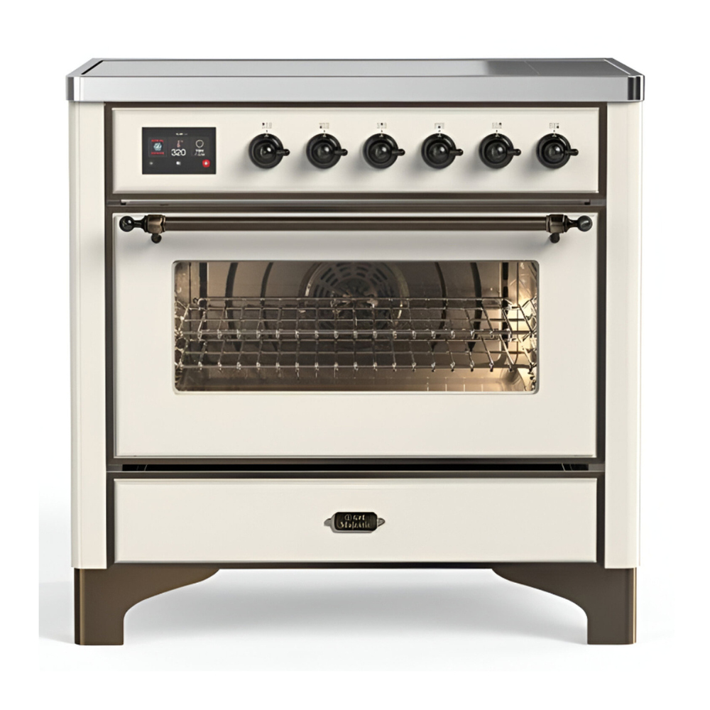 ILVE UMIB36NR3AWB Majestic III 36 inch Induction Range with 6 Elements, 3.5 cu. ft. Total Oven Capacity (Triple Glass Door, Antique White, Burnished) 1 UMIB36NR3AWB