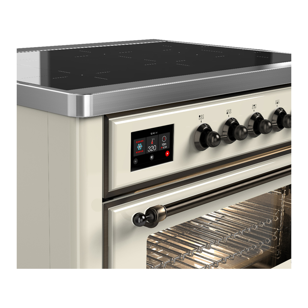 ILVE UMIB36NR3AWB Majestic III 36 inch Induction Range with 6 Elements, 3.5 cu. ft. Total Oven Capacity (Triple Glass Door, Antique White, Burnished) 5 ILVE-UMIB36NR3AWB-Control Knobs
