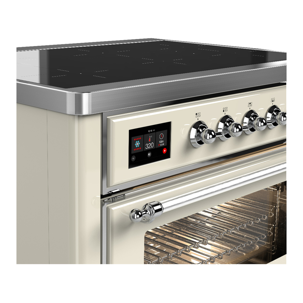 ILVE UMIB36NR3AWC Majestic III 36 inch Induction Range with 6 Elements, 3.5 cu. ft. Total Oven Capacity (Triple Glass Door, Antique White, Chrome) 5 ILVE-UMIB36NR3AWC-Control Knobs View