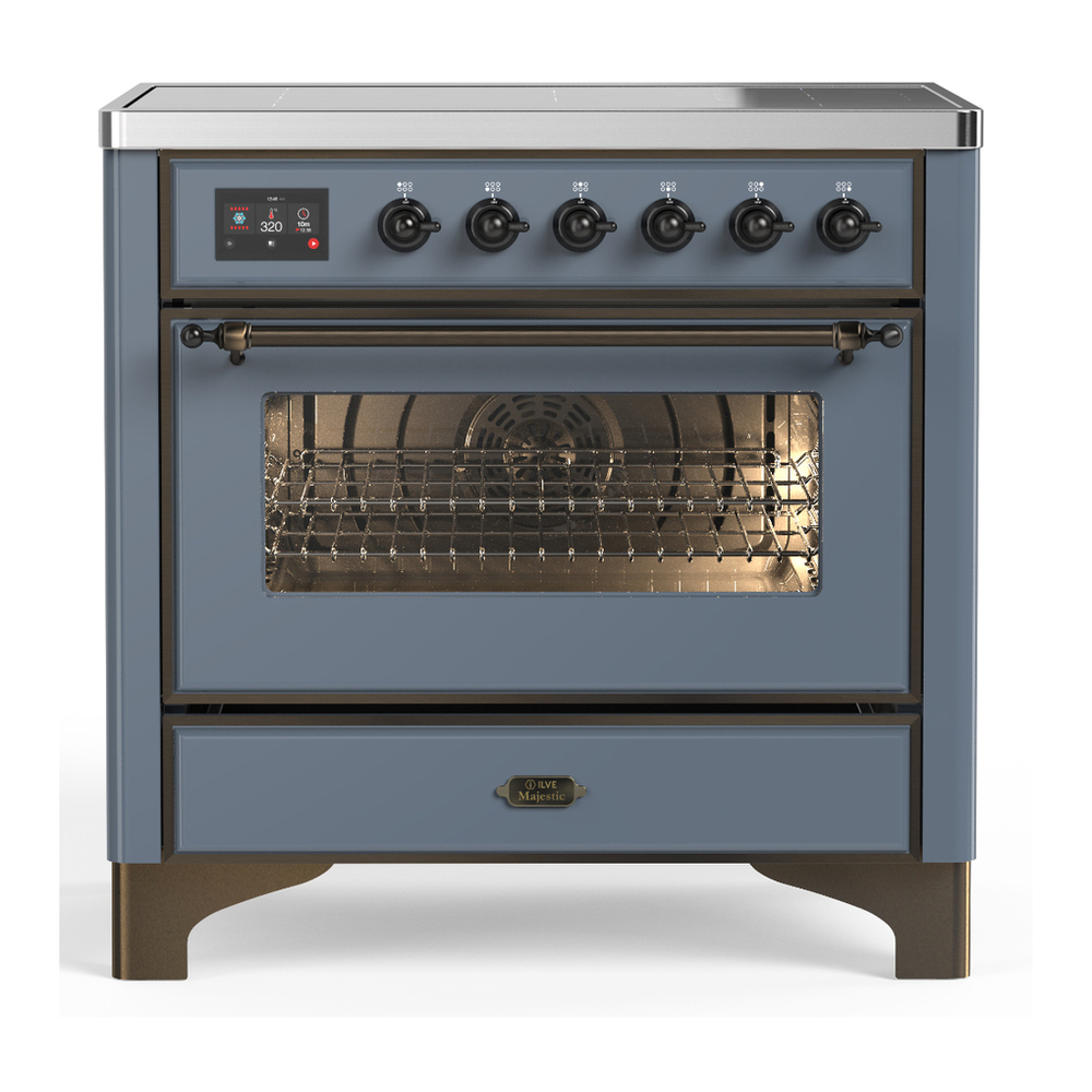 ILVE UMIB36NR3BGB Majestic III 36 inch Induction Range with 6 Elements, 3.5 cu. ft. Total Oven Capacity (Triple Glass Door, Blue Grey, Burnished) 1 UMIB36NR3BGB