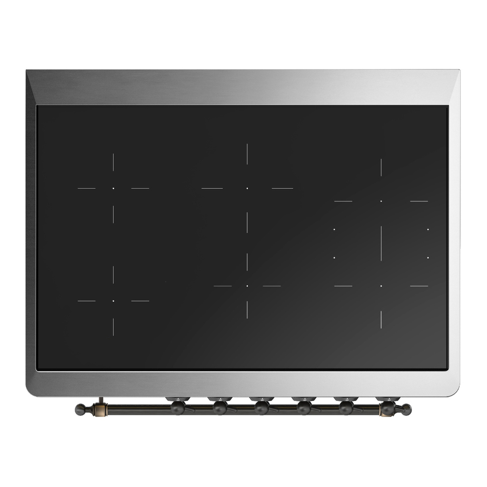 ILVE UMIB36NR3BGB Majestic III 36 inch Induction Range with 6 Elements, 3.5 cu. ft. Total Oven Capacity (Triple Glass Door, Blue Grey, Burnished) 4 ILVE-UMIB36NR3BGB-Top View