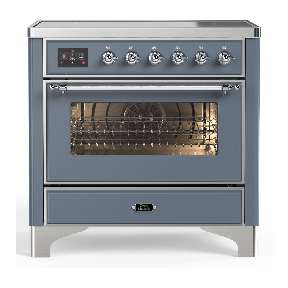 ILVE UMIB36NR3BGC Majestic III 36 inch Induction Range with 6 Elements, 3.5 cu. ft. Total Oven Capacity (Triple Glass Door, Blue Grey, Chrome) 1 UMIB36NR3BGC