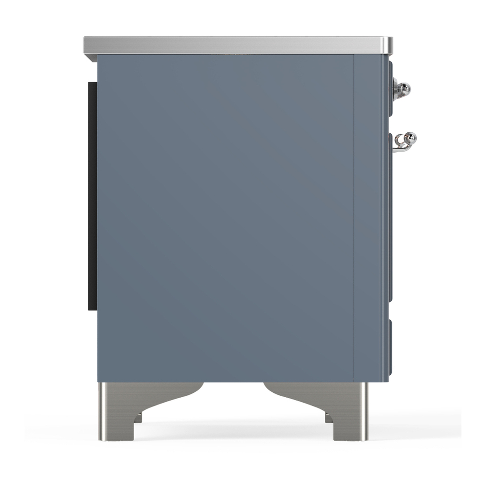 ILVE UMIB36NR3BGC Majestic III 36 inch Induction Range with 6 Elements, 3.5 cu. ft. Total Oven Capacity (Triple Glass Door, Blue Grey, Chrome) 6 ILVE-UMIB36NR3BGC-Right Side View