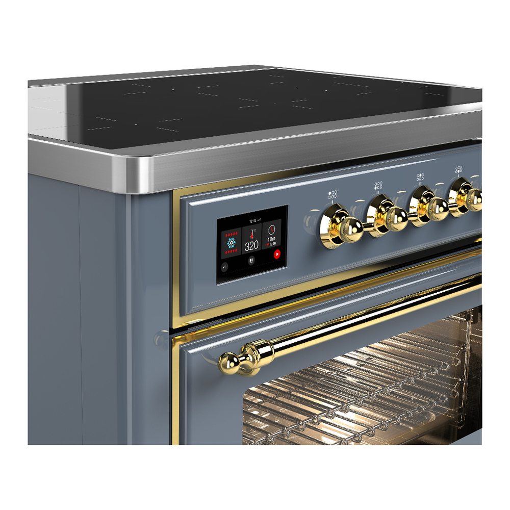 ILVE UMIB36NR3BGG Majestic III 36 inch Induction Range with 6 Elements, 3.5 cu. ft. Total Oven Capacity (Triple Glass Door, Blue Grey, Brass) 5 ILVE-UMIB36NR3BGG-Control Knobs View