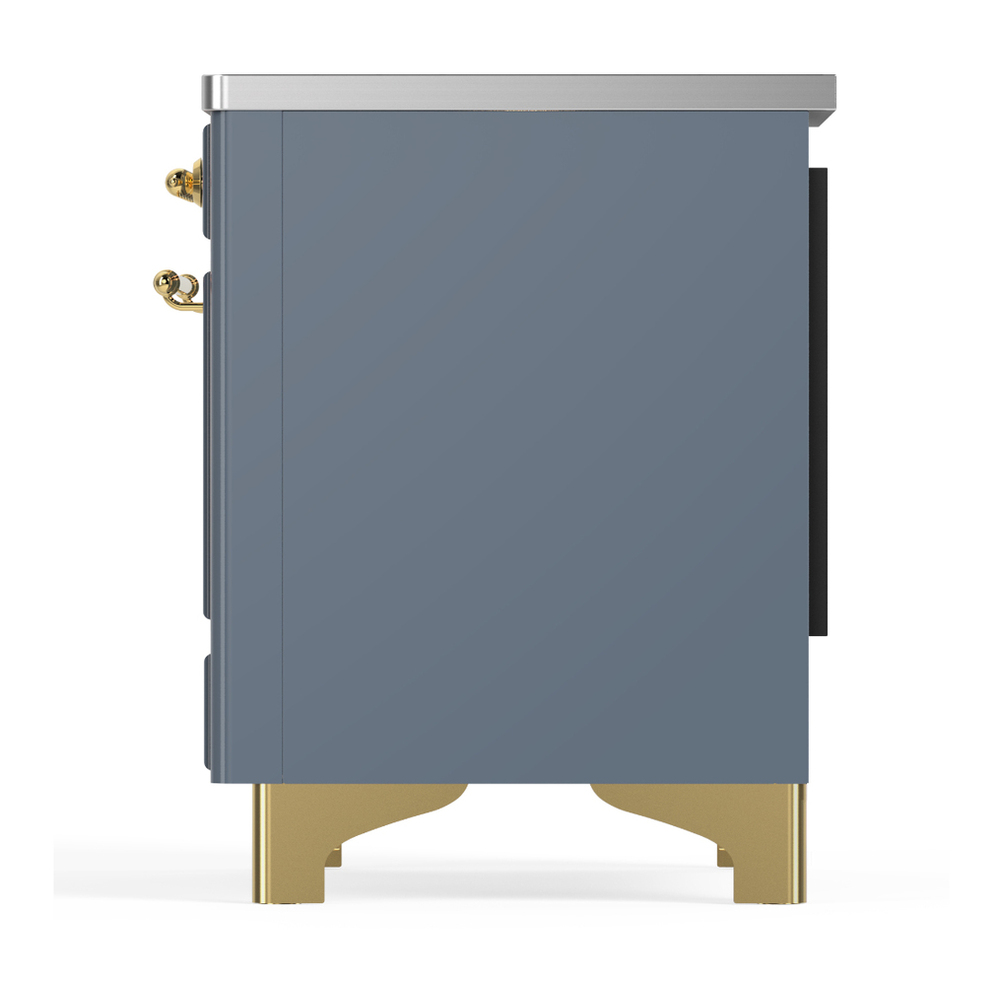 ILVE UMIB36NR3BGG Majestic III 36 inch Induction Range with 6 Elements, 3.5 cu. ft. Total Oven Capacity (Triple Glass Door, Blue Grey, Brass) 7 ILVE-UMIB36NR3BGG-Left Side View