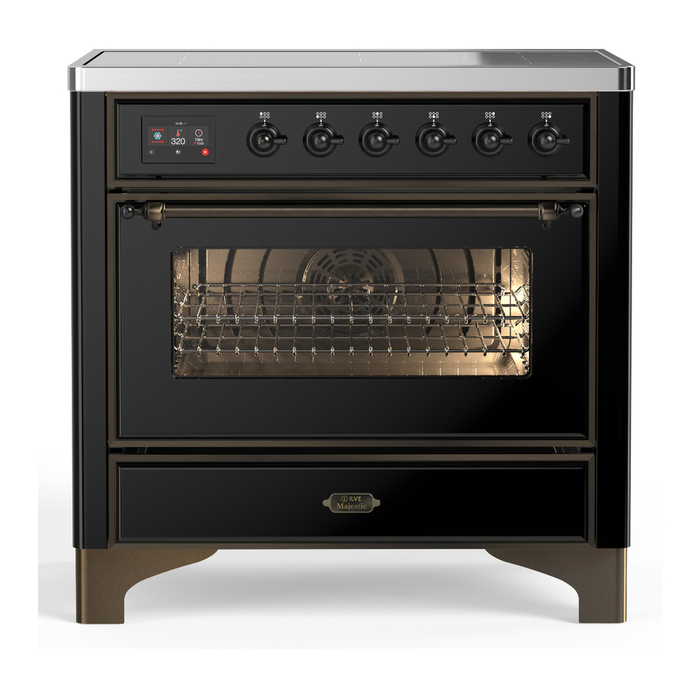 ILVE UMIB36NR3BKB Majestic III 36 inch Induction Range with 6 Elements, 3.5 cu. ft. Total Oven Capacity (Triple Glass Door, Glossy Black, Burnished) 1 UMIB36NR3BKB
