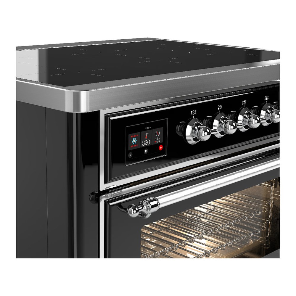 ILVE UMIB36NR3BKC Majestic III 36 inch Induction Range with 6 Elements, 3.5 cu. ft. Total Oven Capacity (Triple Glass Door, Glossy Black, Chrome) 5 ILVE-UMIB36NR3BKC-Control Knobs View
