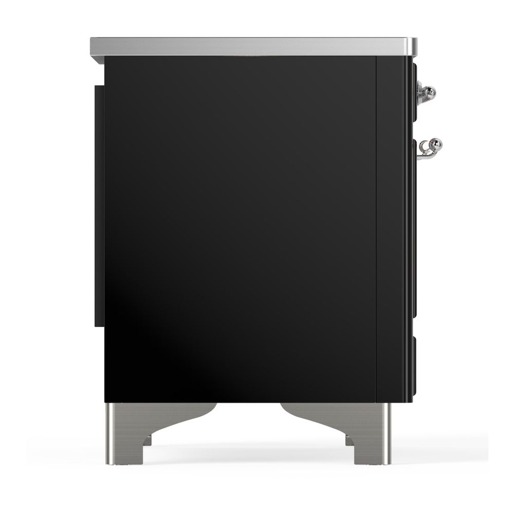 ILVE UMIB36NR3BKC Majestic III 36 inch Induction Range with 6 Elements, 3.5 cu. ft. Total Oven Capacity (Triple Glass Door, Glossy Black, Chrome) 6 ILVE-UMIB36NR3BKC-Right Side View