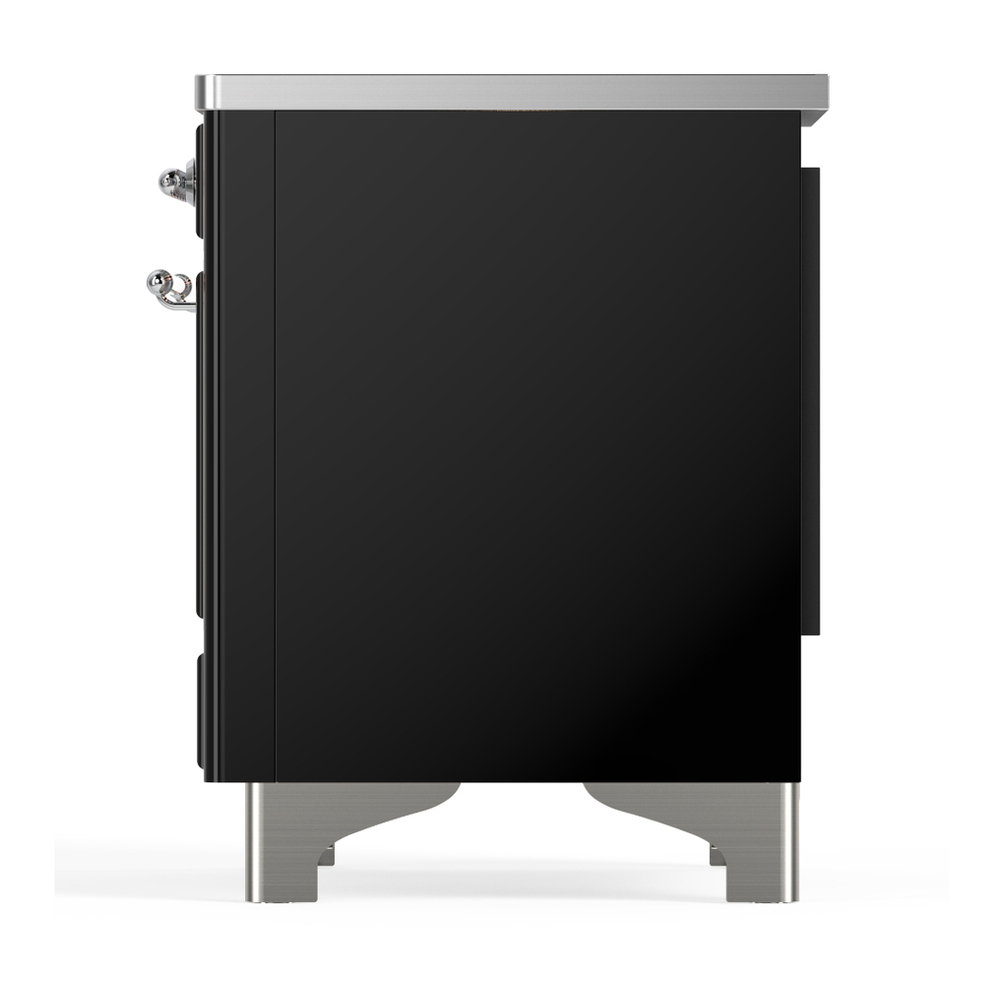 ILVE UMIB36NR3BKC Majestic III 36 inch Induction Range with 6 Elements, 3.5 cu. ft. Total Oven Capacity (Triple Glass Door, Glossy Black, Chrome) 7 ILVE-UMIB36NR3BKC-Left Side View