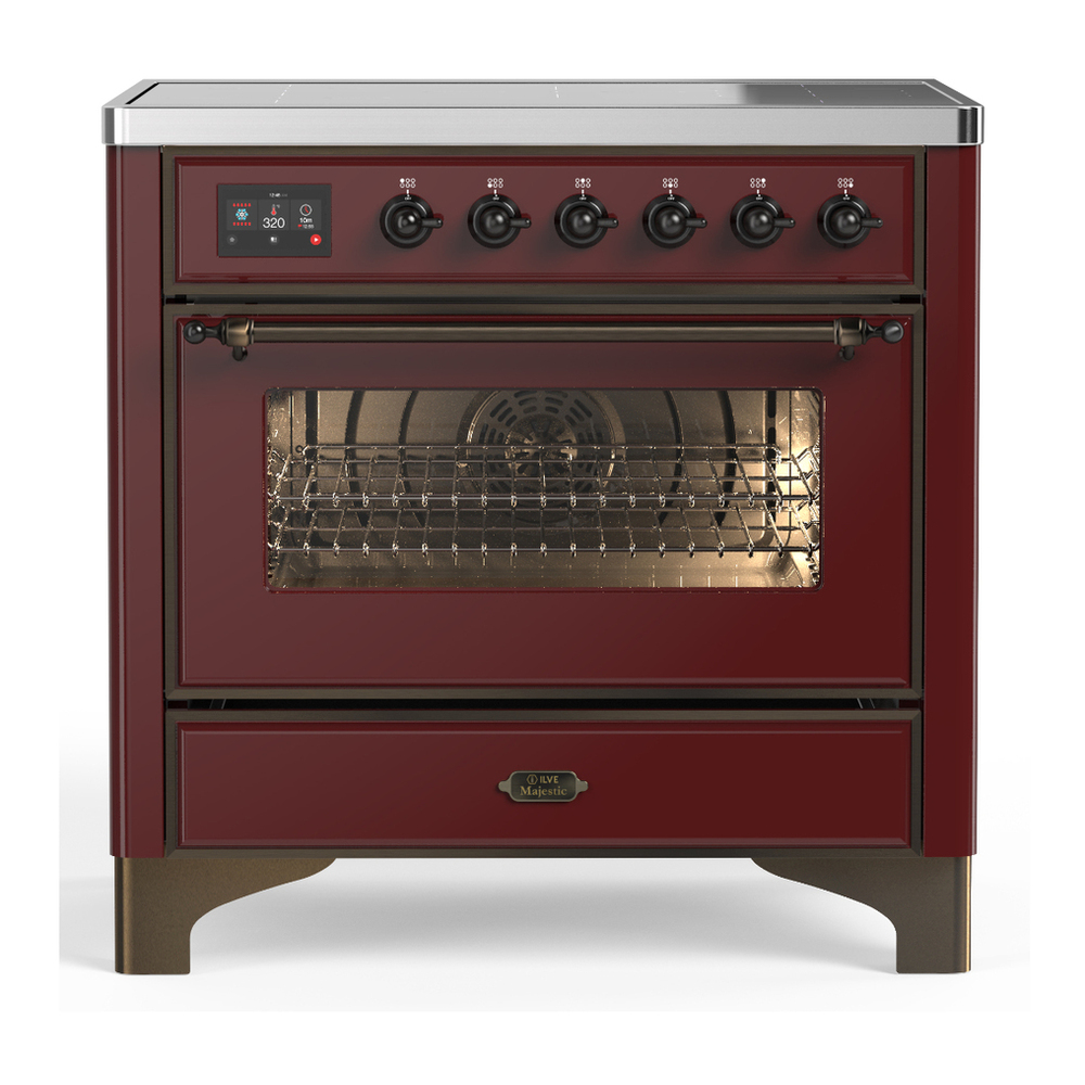 ILVE UMIB36NR3BUB Majestic III 36 inch Induction Range with 6 Elements, 3.5 cu. ft. Total Oven Capacity (Triple Glass Door, Burgundy, Burnished) 1 UMIB36NR3BUB