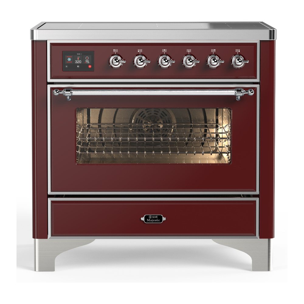 ILVE UMIB36NR3BUC Majestic III 36 inch Induction Range with 6 Elements, 3.5 cu. ft. Total Oven Capacity (Triple Glass Door, Burgundy, Chrome) 1 UMIB36NR3BUC