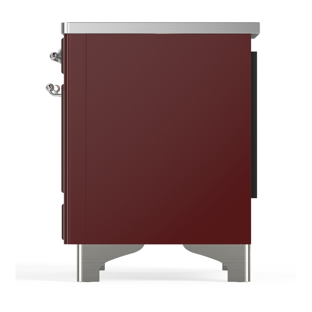 ILVE UMIB36NR3BUC Majestic III 36 inch Induction Range with 6 Elements, 3.5 cu. ft. Total Oven Capacity (Triple Glass Door, Burgundy, Chrome) 7 ILVE-UMIB36NR3BUC-Left Side View