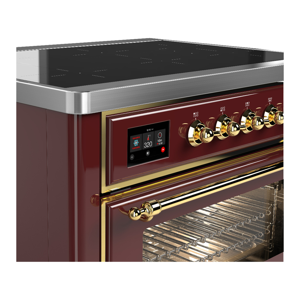 ILVE UMIB36NR3BUG Majestic III 36 inch Induction Range with 6 Elements, 3.5 cu. ft. Total Oven Capacity (Triple Glass Door, Burgundy, Brass) 5 ILVE-UMIB36NR3BUG-Control Knobs View