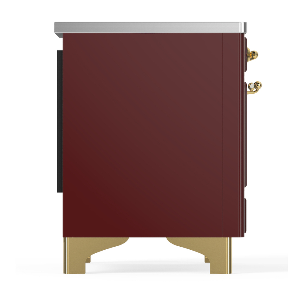 ILVE UMIB36NR3BUG Majestic III 36 inch Induction Range with 6 Elements, 3.5 cu. ft. Total Oven Capacity (Triple Glass Door, Burgundy, Brass) 6 ILVE-UMIB36NR3BUG-Right Side View