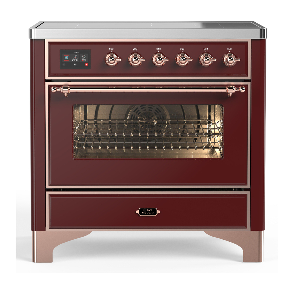 ILVE UMIB36NR3BUP Majestic III 36 inch Induction Range with 6 Elements, 3.5 cu. ft. Total Oven Capacity (Triple Glass Door, Burgundy, Copper) 1 UMIB36NR3BUP