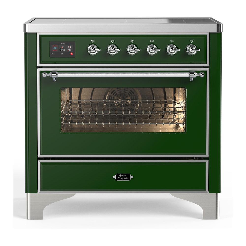 ILVE UMIB36NR3EGC Majestic III 36 inch Induction Range with 6 Elements, 3.5 cu. ft. Total Oven Capacity (Triple Glass Door, Emerald Green, Chrome) 1 UMIB36NR3EGC