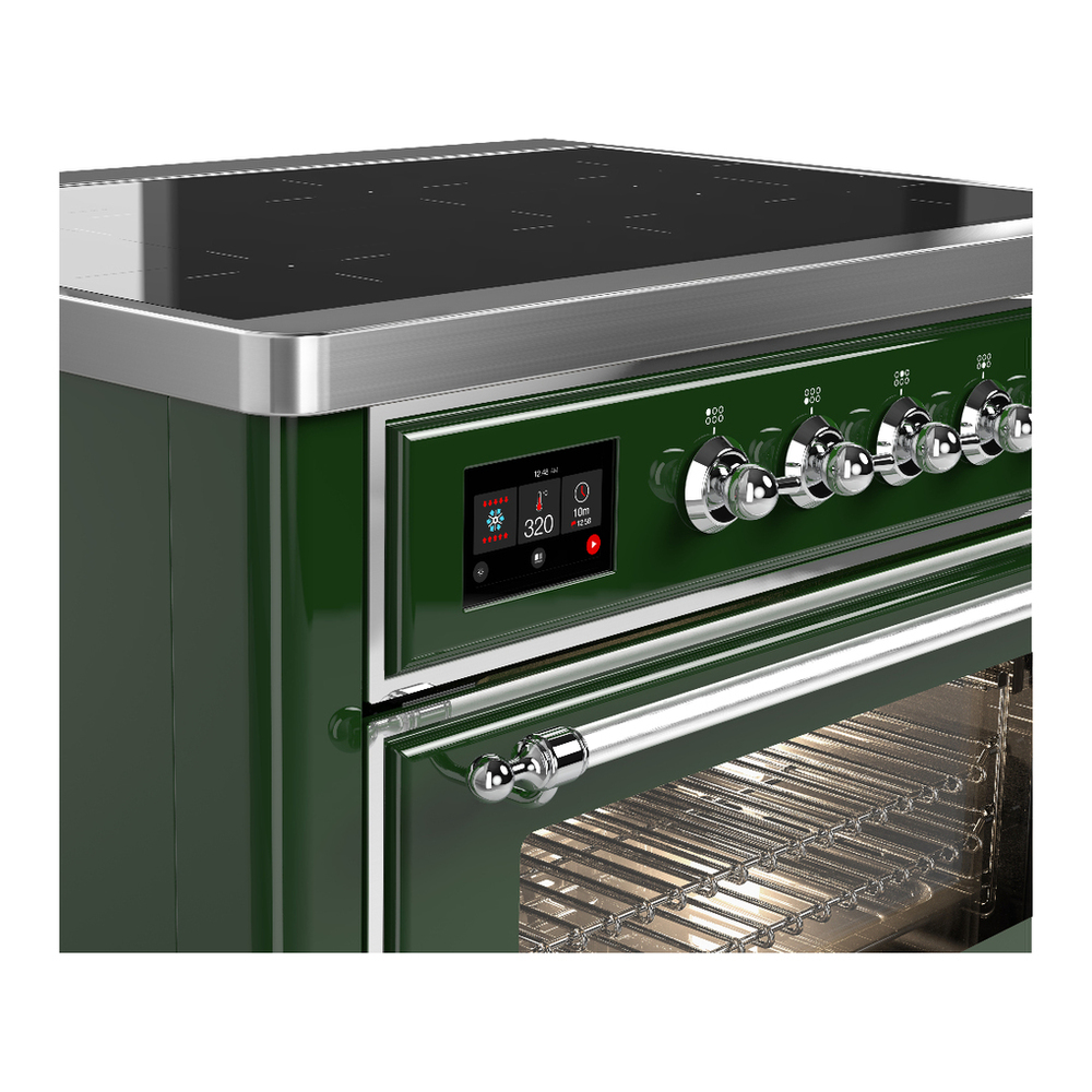 ILVE UMIB36NR3EGC Majestic III 36 inch Induction Range with 6 Elements, 3.5 cu. ft. Total Oven Capacity (Triple Glass Door, Emerald Green, Chrome) 5 ILVE-UMIB36NR3EGC-Control Knobs View
