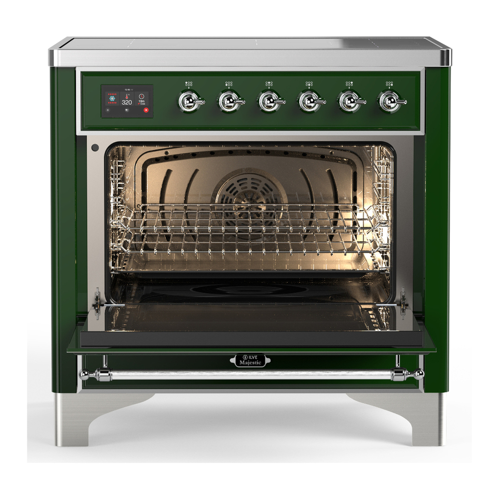 ILVE UMIB36NR3EGC Majestic III 36 inch Induction Range with 6 Elements, 3.5 cu. ft. Total Oven Capacity (Triple Glass Door, Emerald Green, Chrome) 2 ILVE-UMIB36NR3EGC-Open Door View
