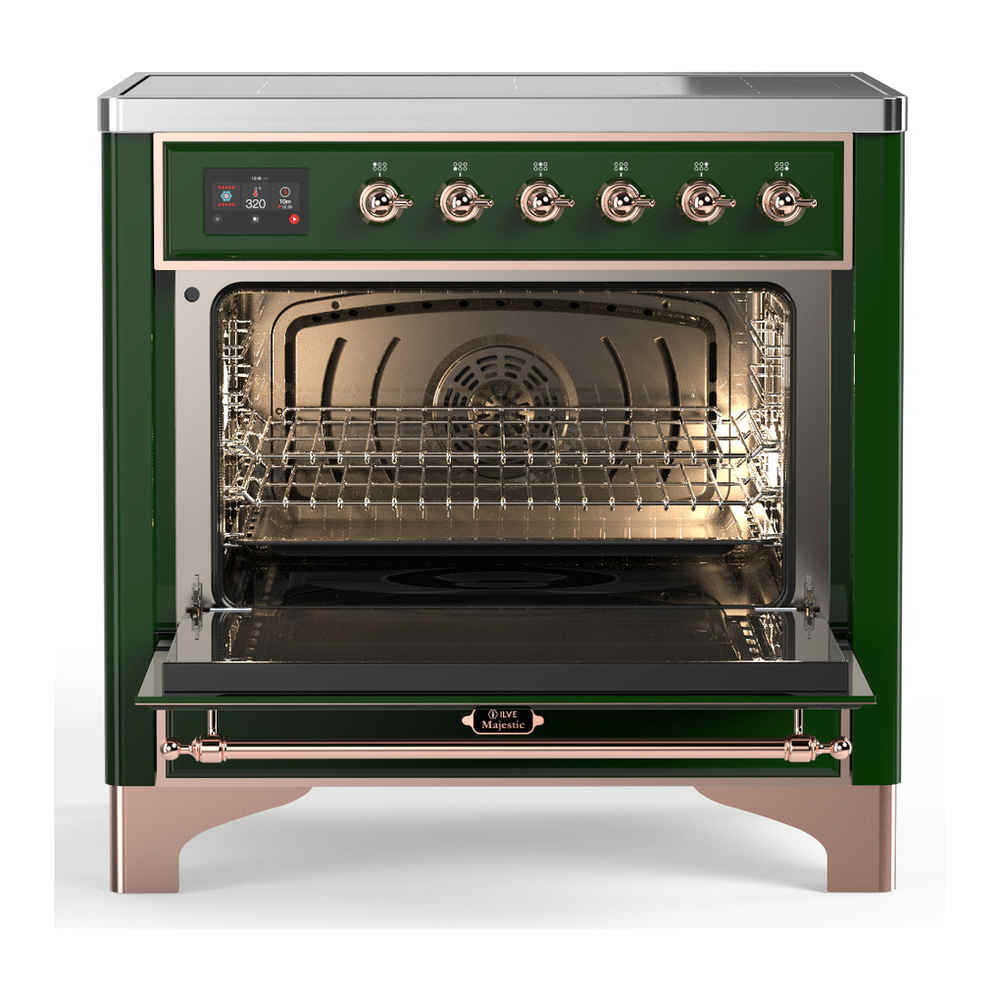 ILVE UMIB36NR3EGP Majestic III 36 inch Induction Range with 6 Elements, 3.5 cu. ft. Total Oven Capacity (Triple Glass Door, Emerald Green, Copper) 2 ILVE-UMIB36NR3EGP-Open Door View