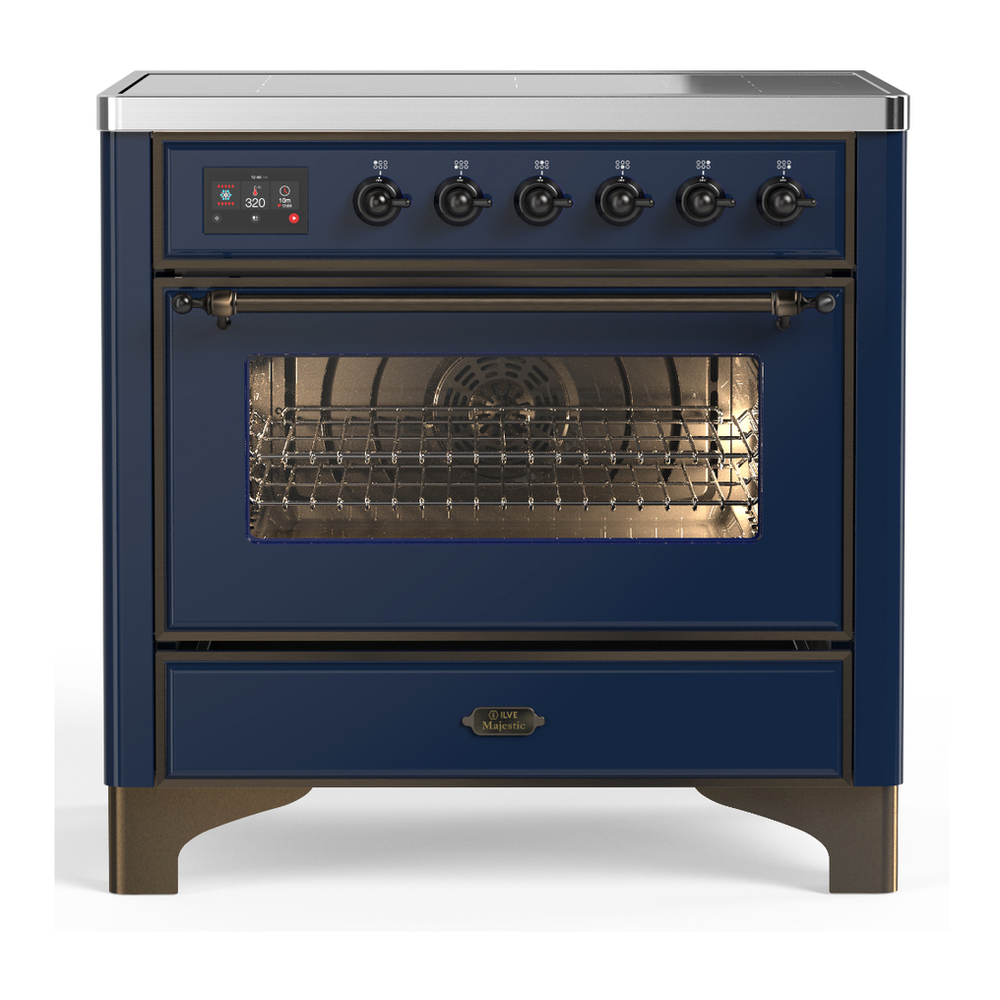 ILVE UMIB36NR3MBB Majestic III 36 inch Induction Range with 6 Elements, 3.5 cu. ft. Total Oven Capacity (Triple Glass Door, Midnight Blue, Burnished) 1 UMIB36NR3MBB