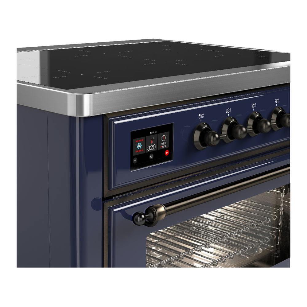 ILVE UMIB36NR3MBB Majestic III 36 inch Induction Range with 6 Elements, 3.5 cu. ft. Total Oven Capacity (Triple Glass Door, Midnight Blue, Burnished) 5 ILVE-UMIB36NR3MBB-Control Knobs View