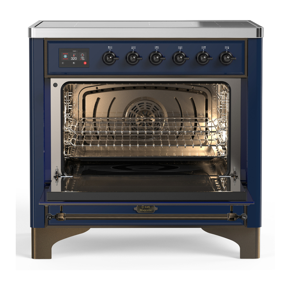ILVE UMIB36NR3MBB Majestic III 36 inch Induction Range with 6 Elements, 3.5 cu. ft. Total Oven Capacity (Triple Glass Door, Midnight Blue, Burnished) 2 ILVE-UMIB36NR3MBB-Open Door View